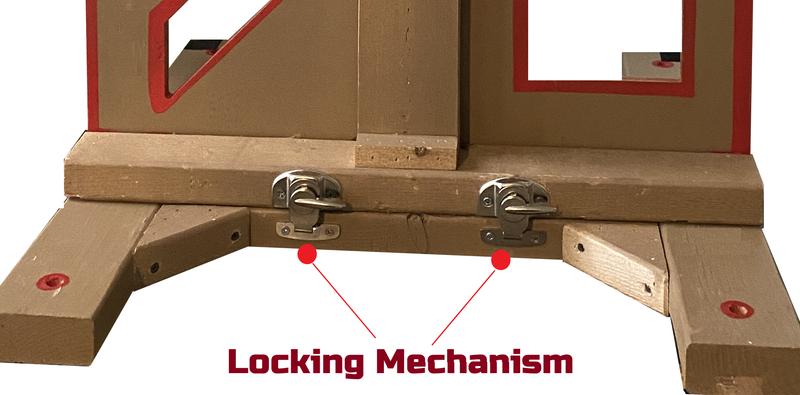 Once leg (base) in in locking position, rotate sash lock to firmly secure it to the vertical barrier.